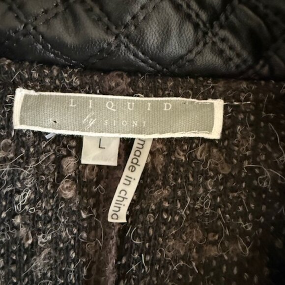 Standout Sweater! Cardigan Size Large Browns and Golds Rhinestone, Faux Leather - Picture 3 of 10